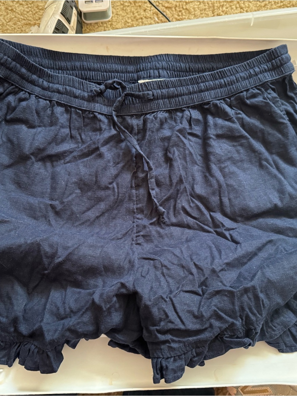 crown & ivy Navy Ruffle Hem Women's Hybrid Shorts